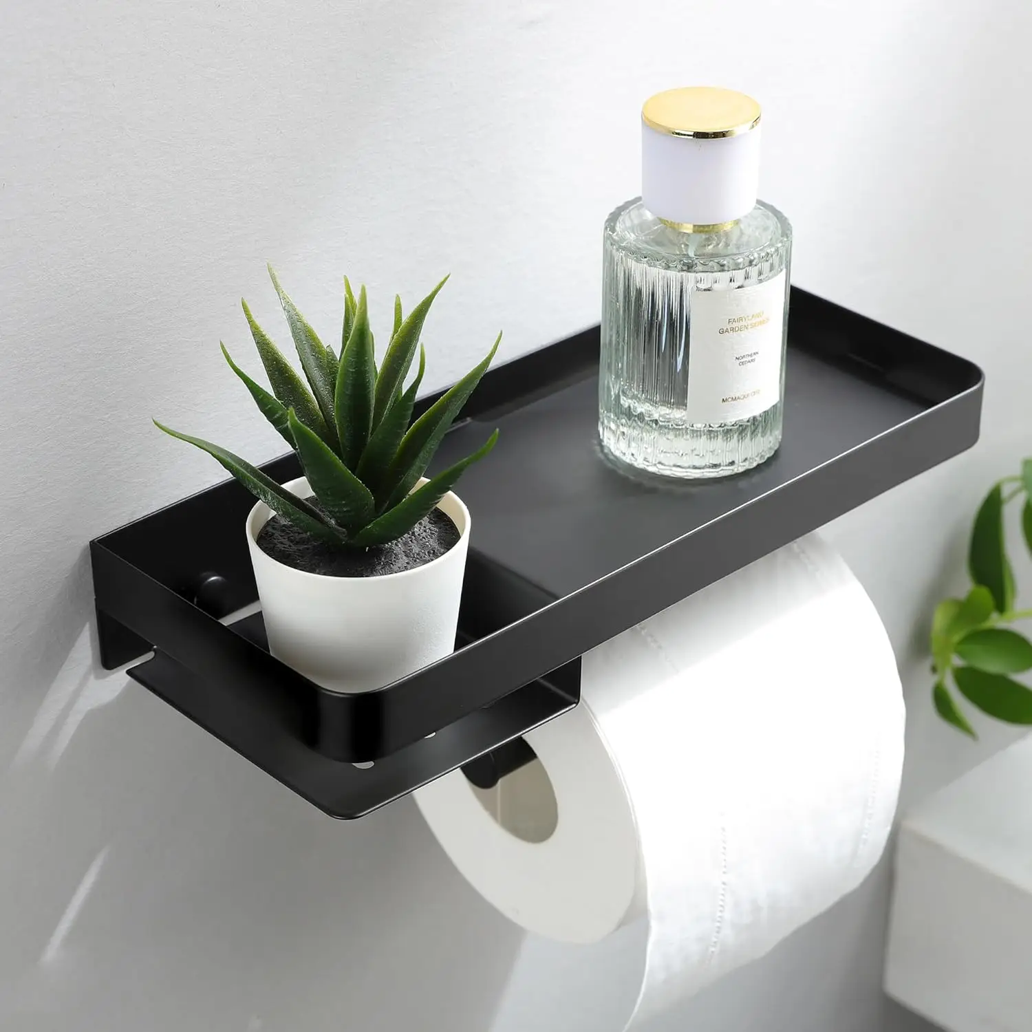 حامل ورق المرحاض الحديث الصديق للبيئة من الرخام البلاستيكي على الحائط مع رف حامل مناديل حمام حمام أسود مقاوم للصدأ #1