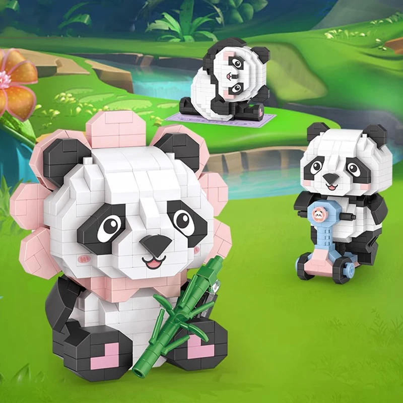 ของเล่นบล็อกตัวต่อรูปหมีแพนด้าขนาดเล็กของเล่นเพื่อการศึกษาของเด็กโมเดลแพนด้าสัตว์เลี้ยงน่ารักแบบทำมือ