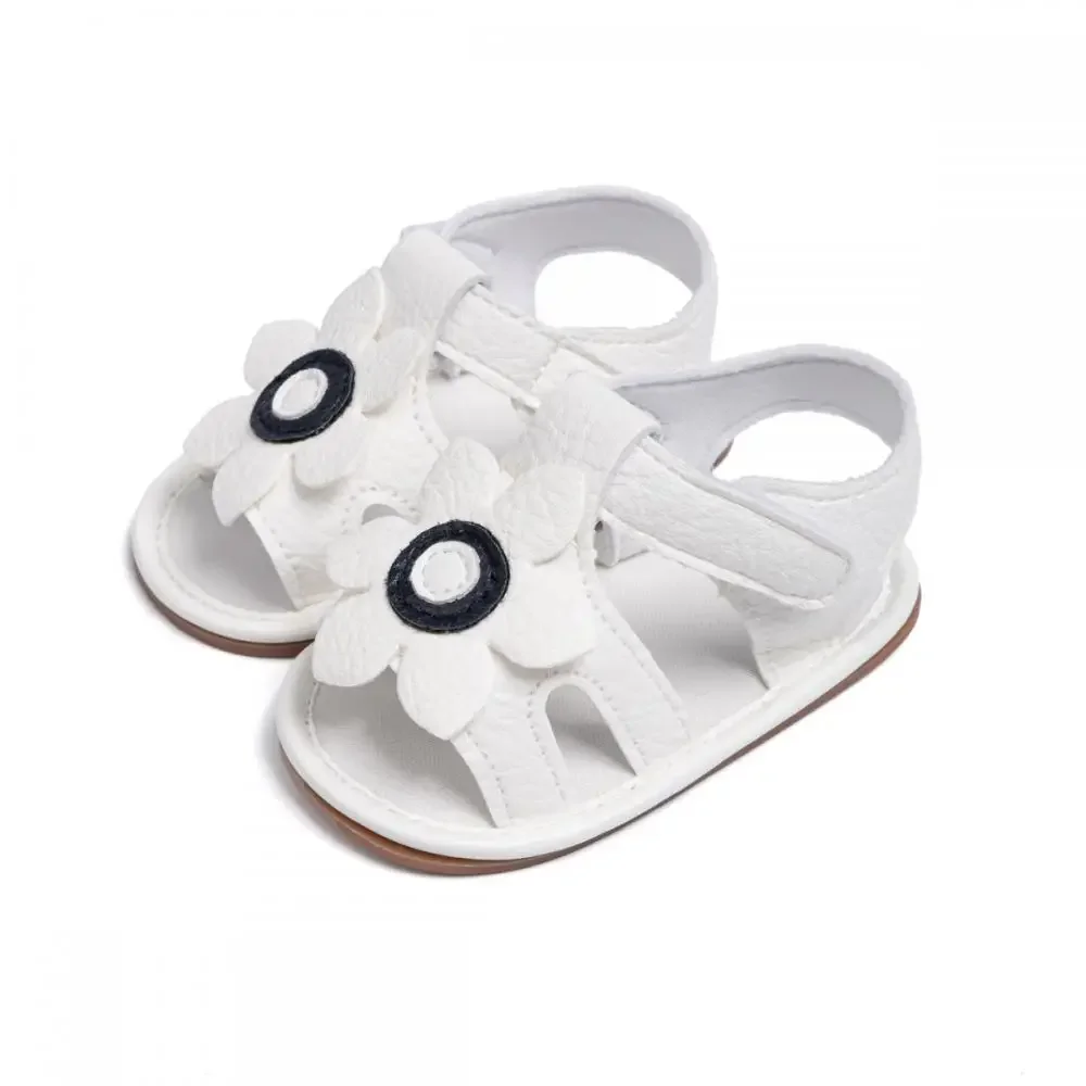 Summer Cute Newborn Toddler Garden Shoes First Day Walking Shoes Flower Baby Shoes Solid Color Peplum Anti-Slip Rubber Sole