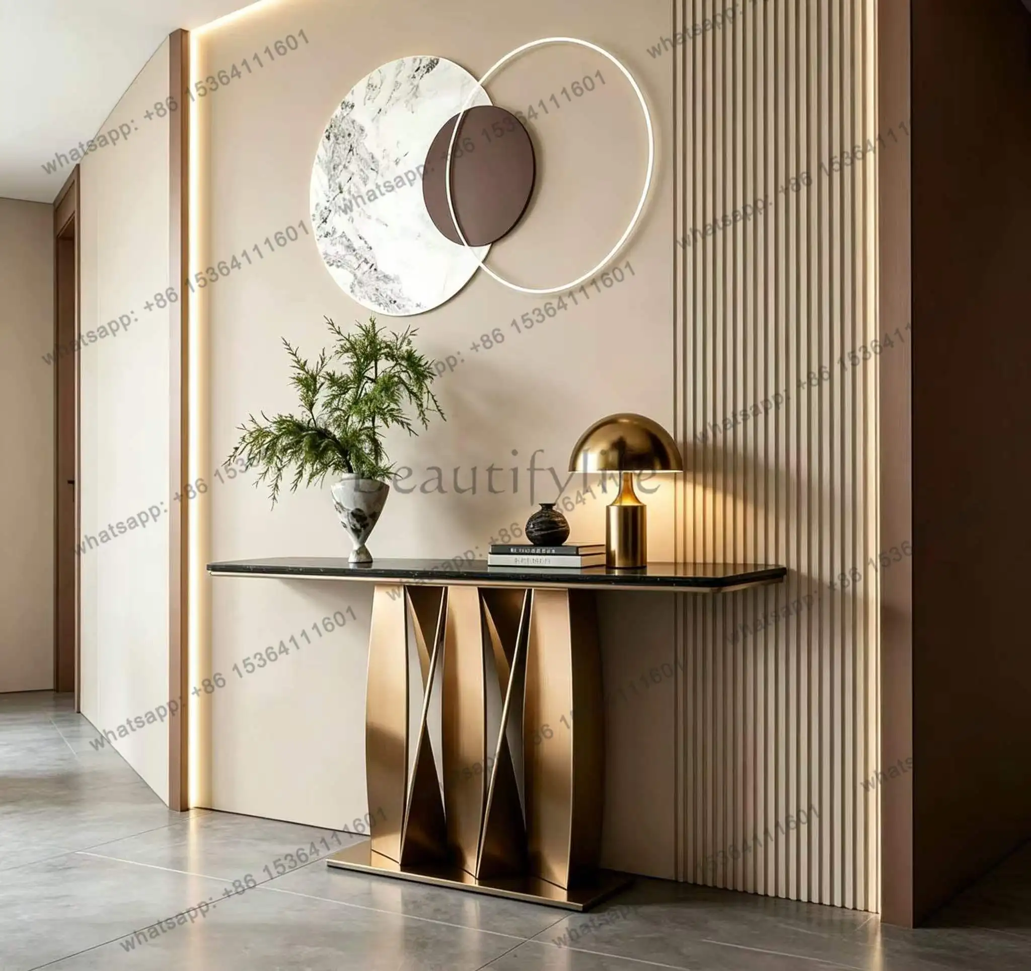 XX. Italian-style minimalist entryway table, simple modern wall-against entryway counter