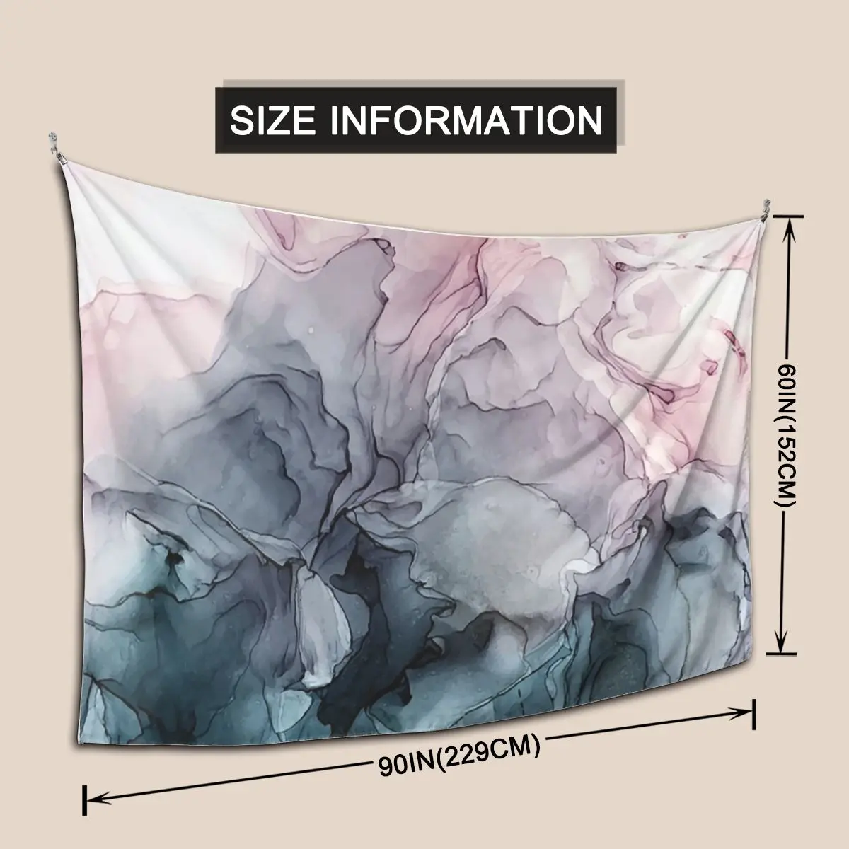 لوحة تجريدية متدفقة باللون الرمادي من أحمر الخدود وباين، نسيج هيبي للتعليق على الحائط، ديكور منزلي جمالي، مفروشات لغرفة المعيشة #3