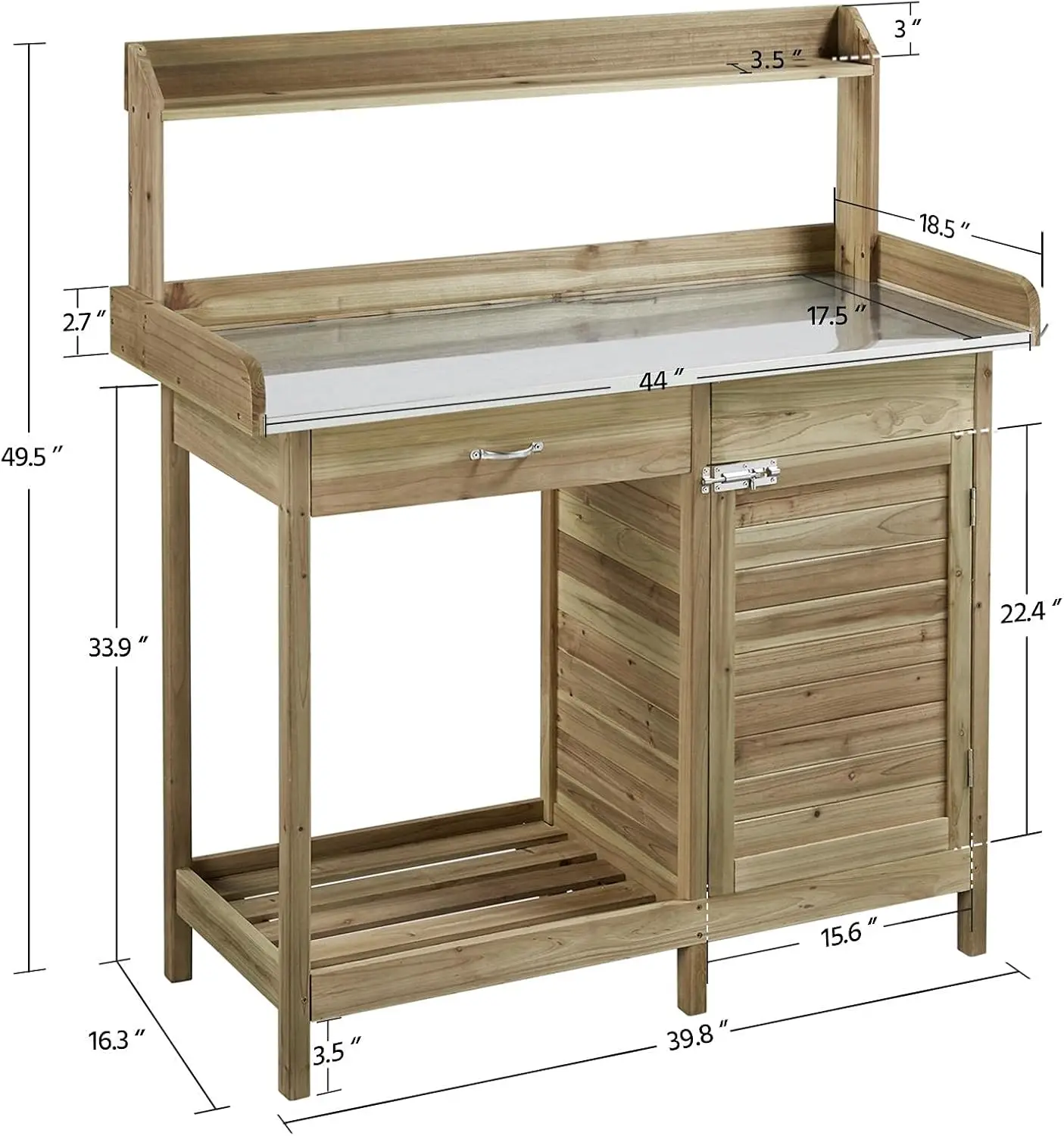 Garden Potting Bench Potting Table ACQ Lumber Wood Outdoor Work Station Work Bench Planting with Cabinet & Drawer