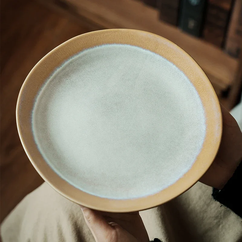 Japanese Retro Plate Home Creative Ceramic Tableware Kiln Transformed Glazed Salad Plate