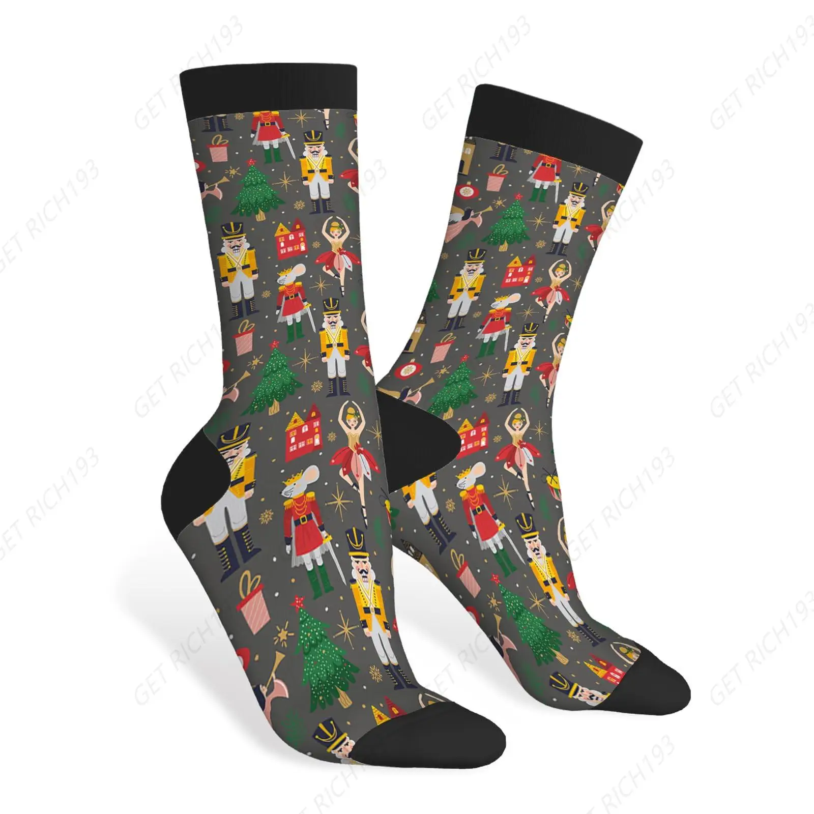 Christmas Nutcracker Funny Socks Soldier Ballerina Mouse King Angel Novelty Casual Crew Socks Design