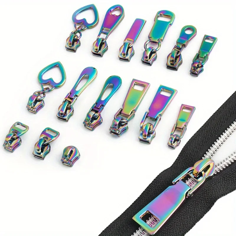 5PCS rainbow color 3# metal nylon tooth zipper slider 5# heart-shaped zipper puller bag clothing hardware accessories