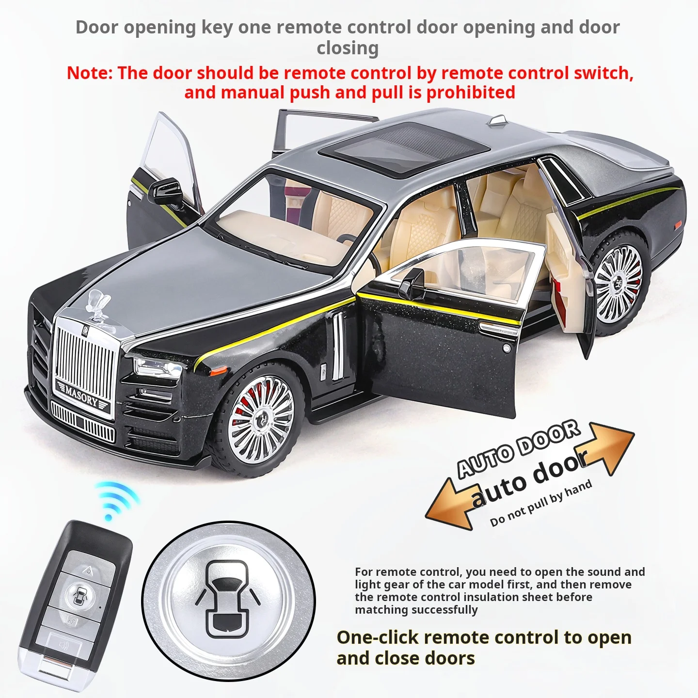 1:24 Rolls-Royce Phantom Power Doors & Starry Sky Ceiling Diecast Model Sound&Light, Collectible Ornament Gift，Trendy Toy