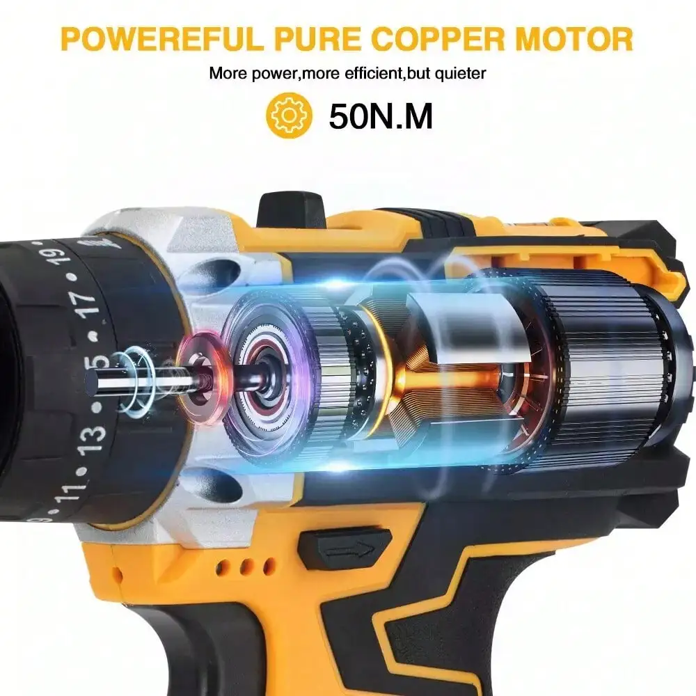 Cordless Brushless Impact Driver & Hammer Drill Combo Kit With 2Pcs Rechargeable Battery And Fast Charger Multi‑Function Electric Power Tool Set For Home Repair Construction Work Fast