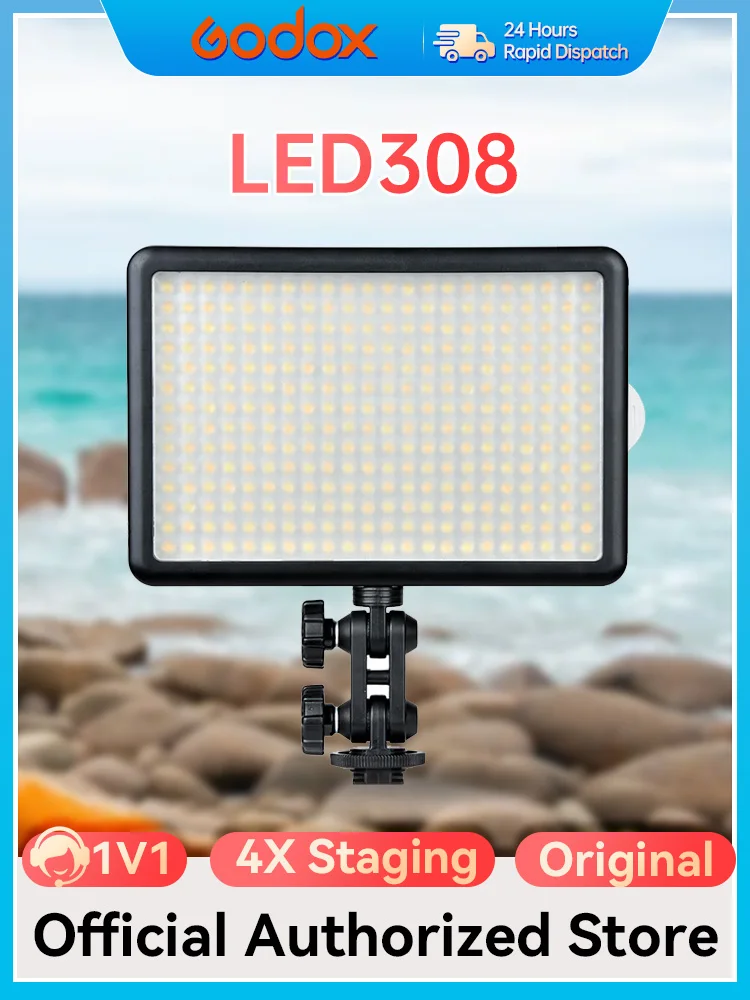 Godox LED308C II LED308 3300K-5600K LED308w II Lâmpada de luz de vídeo para câmera filmadora DV + NP770 4400Ahm Bateria e carregador