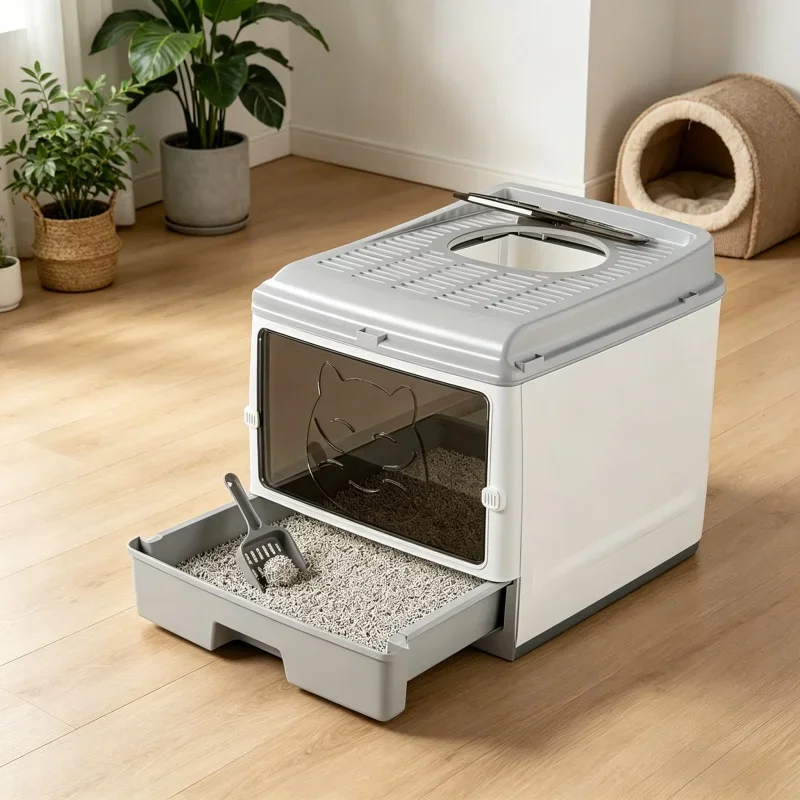 

Odor Proof Anti Splash Cat Litter Box Extra Large Drawer Sealed Transparent Polypropylene 50.01x40.01cm Cat Cleaning Accessory