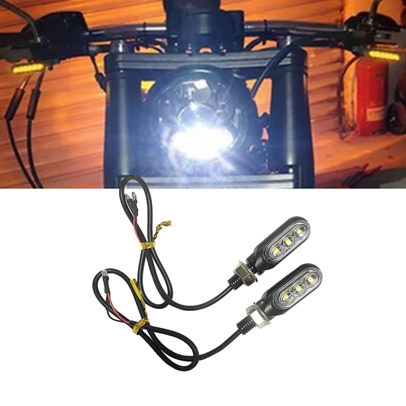 2PCS Motorcycle Turn Signals 3LED Motorcycle Blinkers Indicators Amber Lamp Handlebar Light For Motorbike Scooter