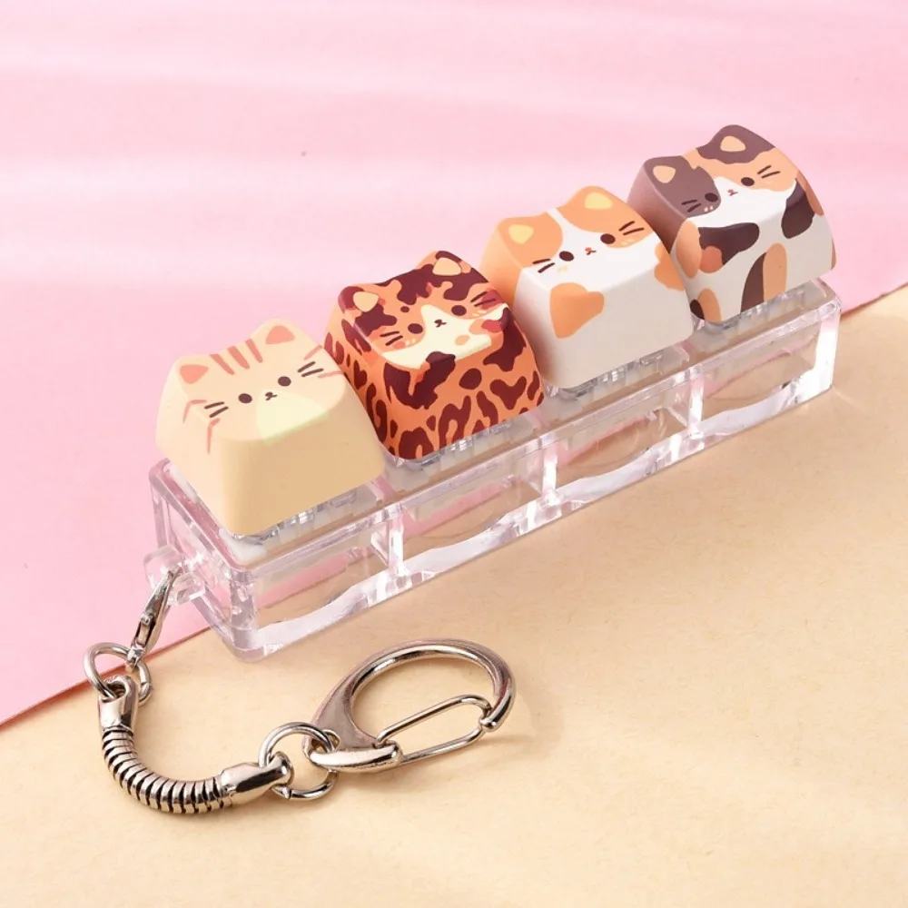 4 Keys Cat Fidget Keychain Creative Finger Button Keycap Keychain Switch Tester Kawaii Cat Mechanical Keyboard Keyring Gifts