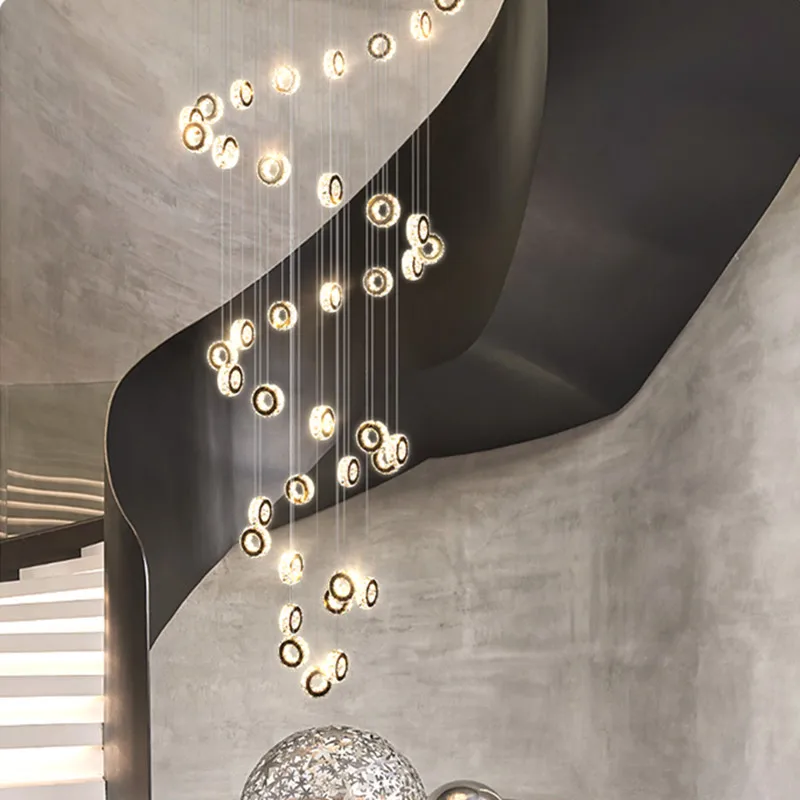 

Duplex Building Living Room Pendant Lamp Circular Crystal LED Lamp Modern Minimalist Staircase Long Pendant Lamp Villa Hall Lamp