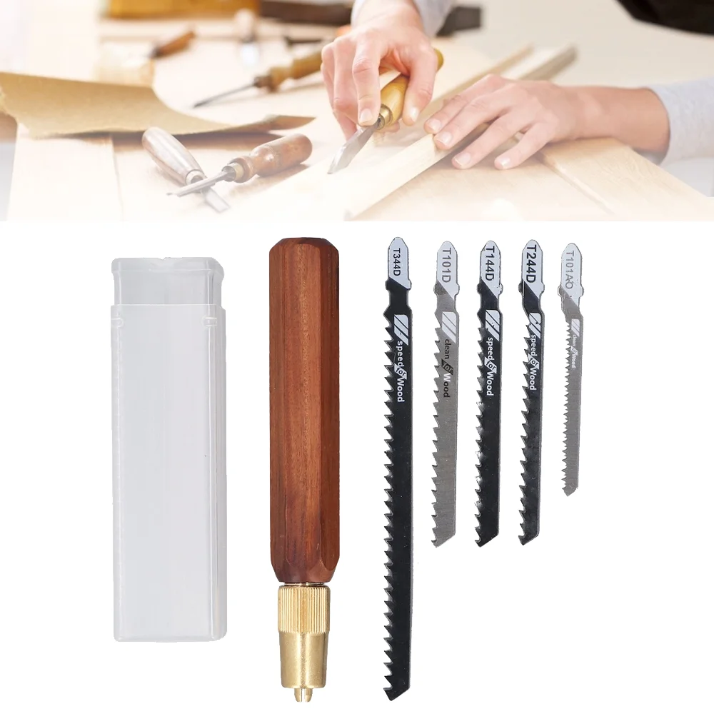 

Hand Saw Hand Saw Kit Hand Saw Kit Hex Shaped Rosewood Handle and 5 Jigsaw Blades Detachable Woodworking Hand Saw Manual Saw Kit