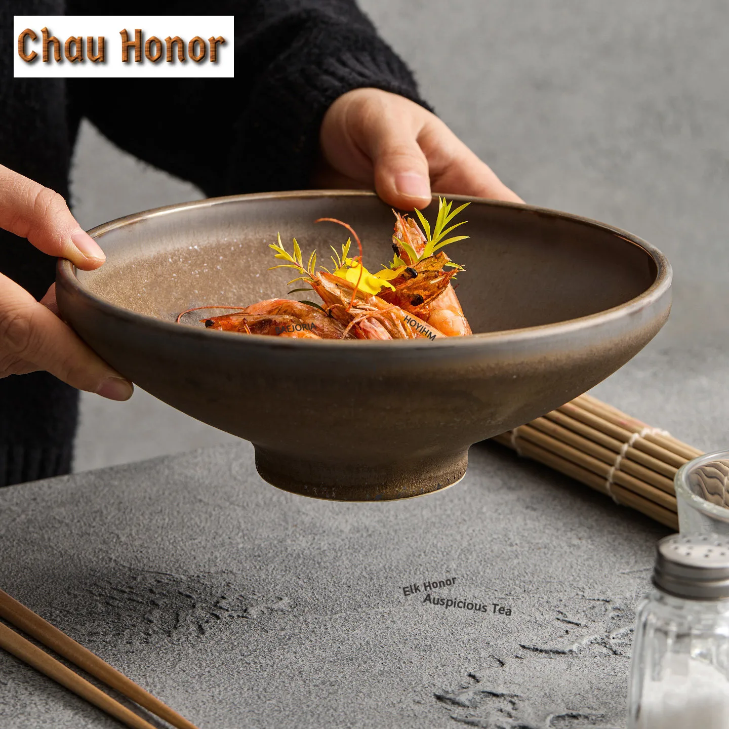 Kiln-turned Gilded Glaze High Foot Bowl Conical Household Dishware Large Soup Bowl Restaurant Ramen Bowl Serving Plate Tableware