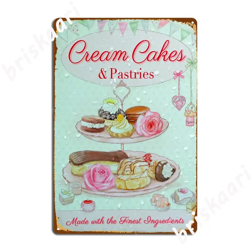 Cream Cakes And Pastries Vintage Sign Metal Sign Pub Garage Custom Club Home Mural Painting Tin Sign Posters