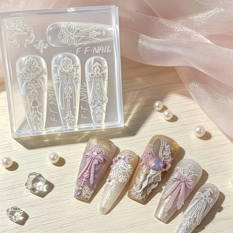 1Pc Vintage European Palace Bow Sacred Light Frame DIY Nail Silicone Mold