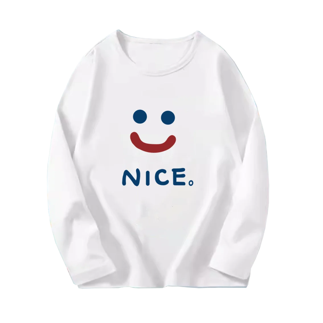 Cute Smiling Face White Long-sleeved T-shirt Kids Spring 2024 New Korean Style Top Clothes Fashion Shirthes