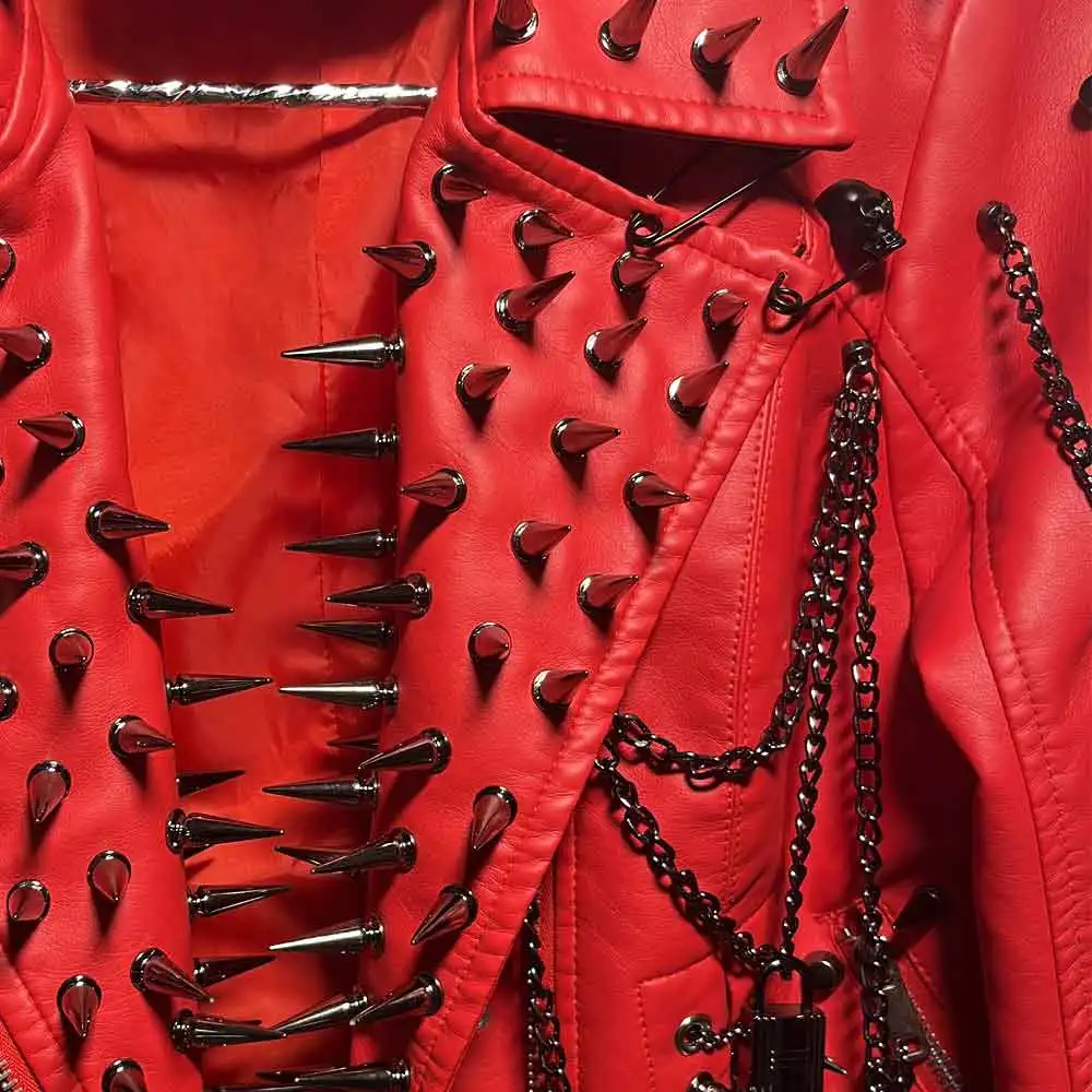 Giacca in pelle Pu Y2K fai-da-te Harajuku Zipper Emo Club Wear Cappotto a catena Grunge Goth Gothic Spike con borchie Rivetto Punk Rock E-Girls