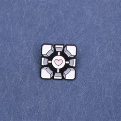 Portal-Inspired Cube with Heart Enamel Pin Badge, Cute Punk Alloy Metal Lapel Pin