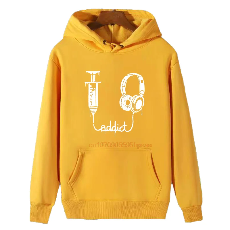 Addiction To Music Funny Graphic Hooded Sweatshirts Winter Essentials Hoodie Thick Sweater Hoodie Men's Sportswear