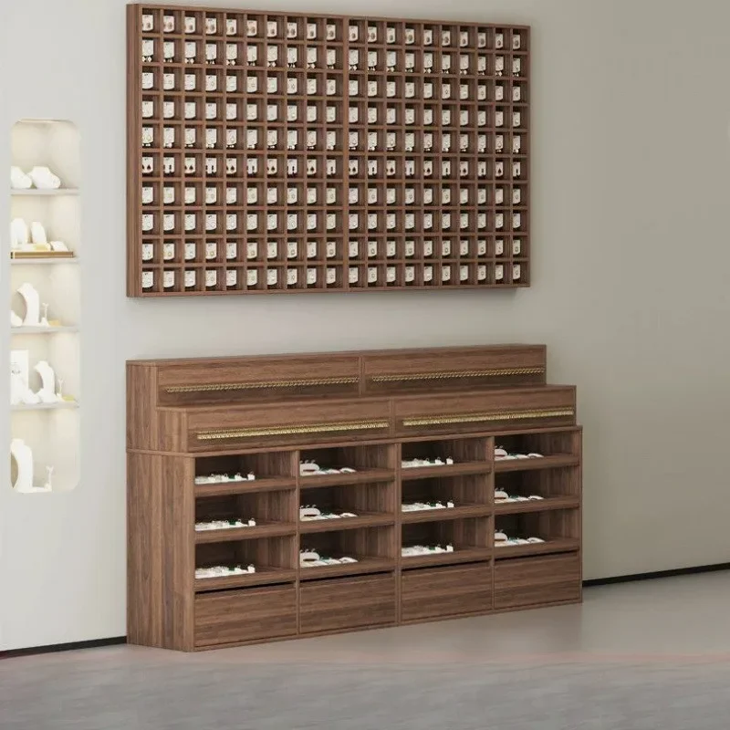 Solid wood jewelry cabinet Nakajima display table Earrings plaid cabinet