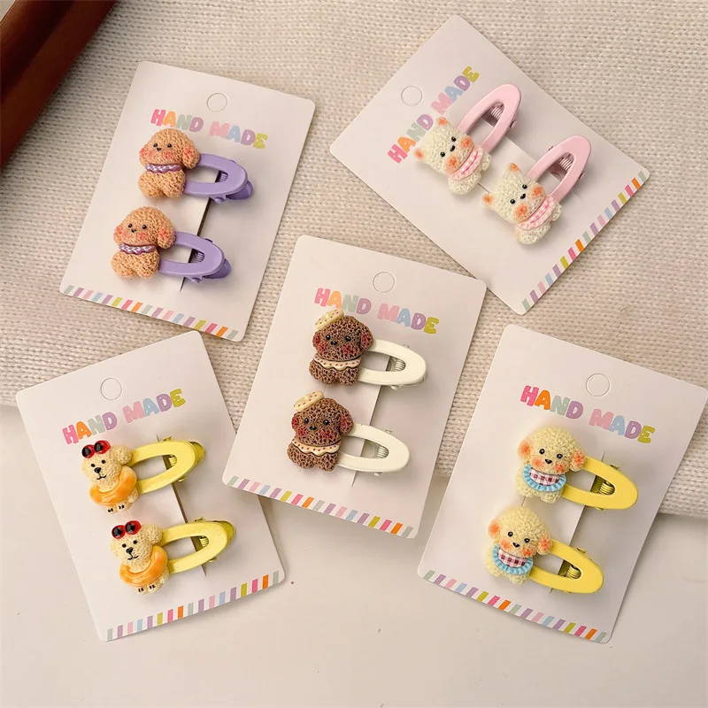 

2 шт. Новинка: милые мультяшные заколки для волос в виде щенков, для фиксации прядей и челки, сладкие аксессуары для волос, украшения для головы