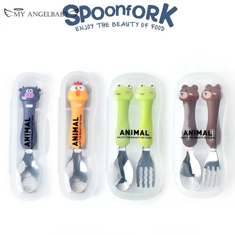 Tableware Cartoon Kids Spoon and Fork Set Dessert Spoon for Children Fork Baby Gadgets Feedkid Children's Cutlery for Kids