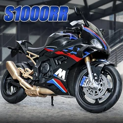 1:10 BMW S1000RR Kawasaki H2R V4S Alloy Die Cast Motorcycle Model Vehicle Collection Sound and Light Off Road Autocycle Toys Car