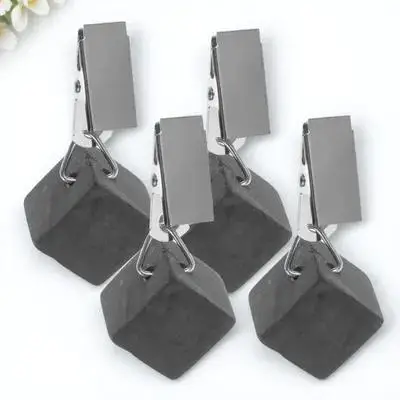 

4Pcs Decorative Tablecloth Weights Smooth Stone with Strong Metal Clasps for Patio Dining Room Outdoor Events Reliable Hold