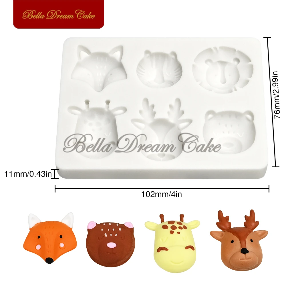 3D Cartoon Fox Lion Forest Animal Head Silicone Mold Tiger Fondant Chocolate Mould DIY Clay Model Cake Decorating Tools Bakeware