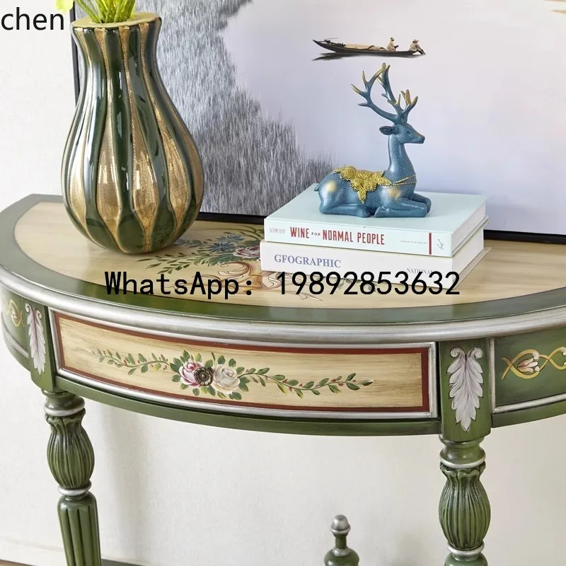B-3   retro semicircular porch table storage drawer hand-painted wall decorative cabinet