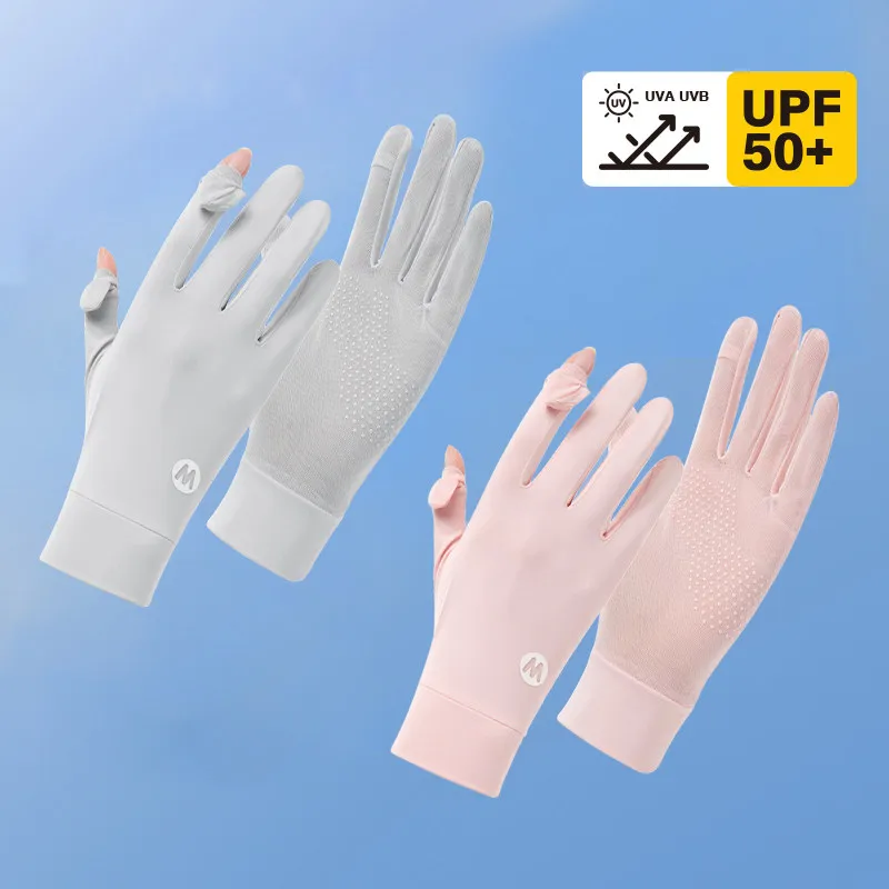 Ice Silk Sun Protection Gloves for Women, Summer Thin Style, Anti-Uv, Suitable for Driving and Cycling Electric Vehicles, Non-Slip Sleeves, Touch Screen Compatible [2 Pairs, Washable Set] Real Ice Silk Cooling Technology Upf50+