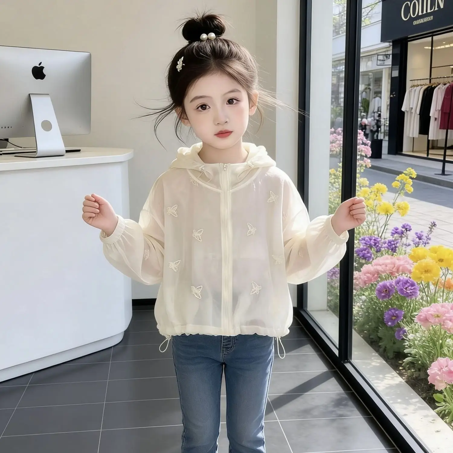 2026 New Embroidered Hooded Cardigan Short Coat for Girls Long Sleeve Summer New Air Conditioning Shirt Sunscreen Top