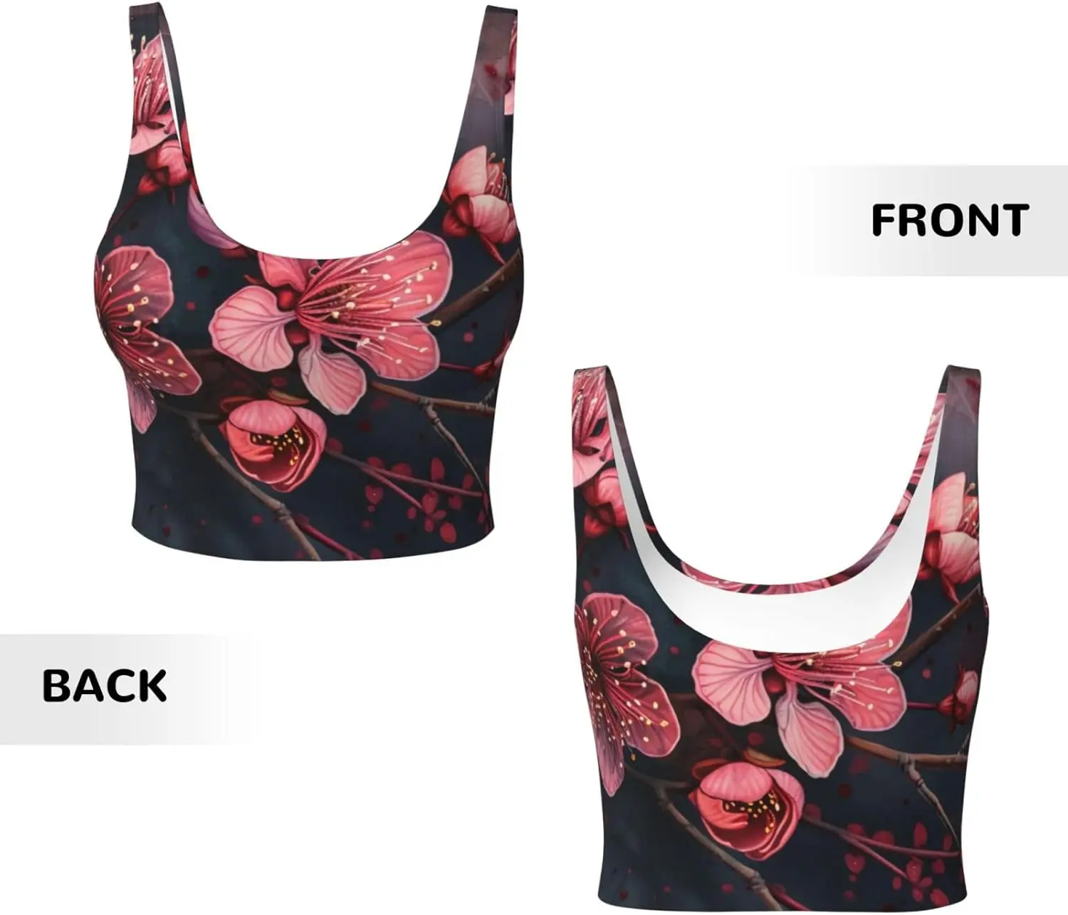 Gilet de sport pour femme, gilet de yoga confortable sans couture avec coussinets amovibles - Fleurs de prune cerisier