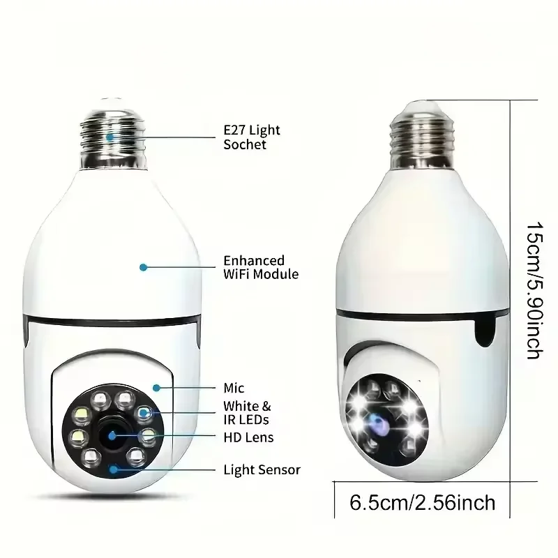 2MP 5G Wifi Bulb Camera 1080P PTZ IP Camera Full Color Night Vision Security Protection Surveil Camera 4X Digital Zoom Camera