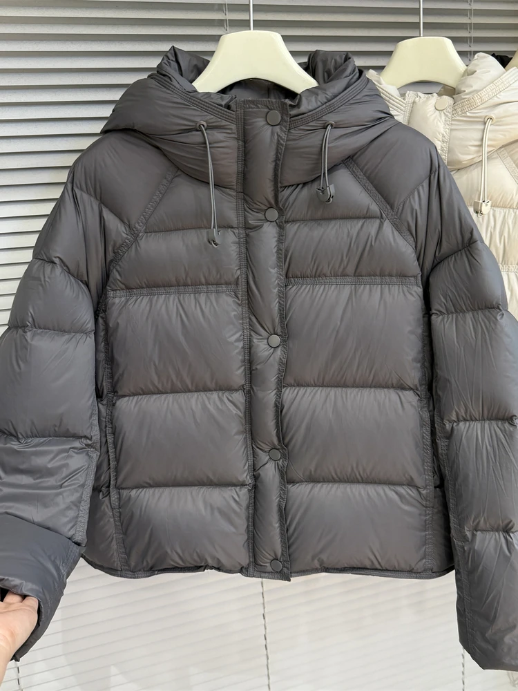 

Korean Style Short Puffer Jacket Women's Thickened Warm White Duck down Hooded Fashion Bread Coat Winter New Arrival