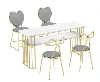 Mesa De Manicure De Mármore Com Cadeiras, Metal Moderno, Aço Inoxidável, Dourado, Cor Personalizada, Loja De Unhas