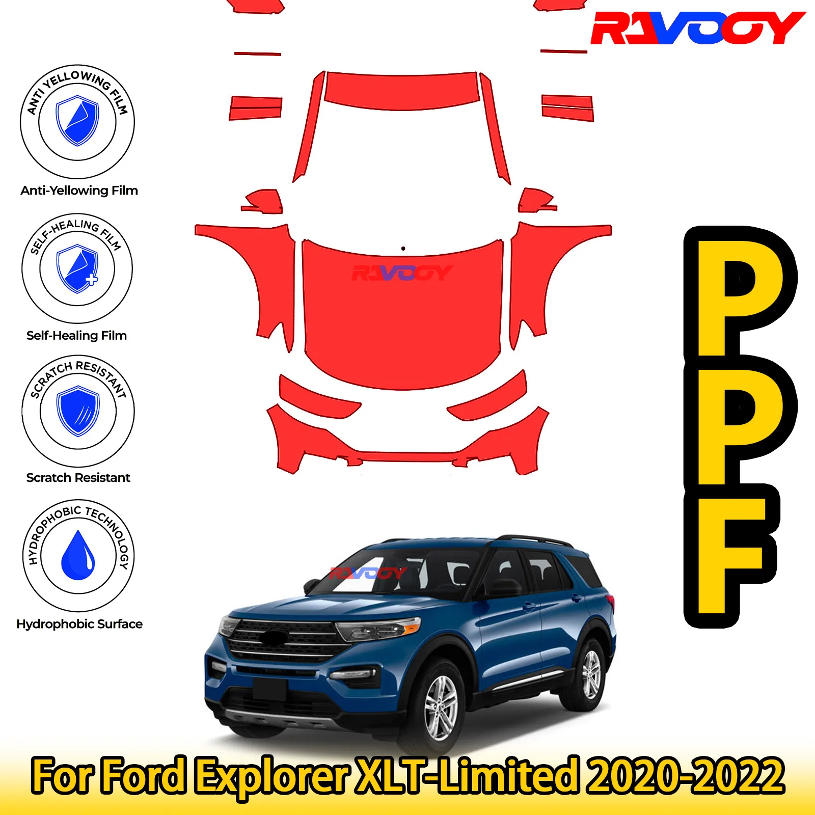 

Для Ford Explorer XLT-Limited 2020-2022 глянцевая матовая черная предварительно вырезанная передняя PPF комплект защитной пленки для краски