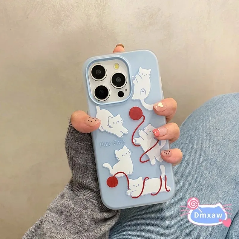 

For Vivo V40 V30 V29 Lite V27 V23 Y17s Y28 Y16 iQOO Neo 10 9 Pro 8 7 6 5 SE Phone Case Cute Yarn Ball Cats 2 in 1 Candy Cover