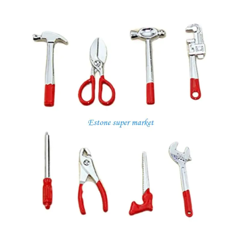 090B Poppenhuisaccessoires 8-delige miniatuurgereedschapset met hamermoersleutel Rollenspelkits voor kinderen Creatief