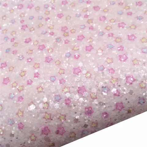 PInk Bows Stars Tartans Printed Glitter Faux Leather Fabric Felt Backing Vinyl For Bow Earrings DIY 21X29CM or 30x134cm  W853
