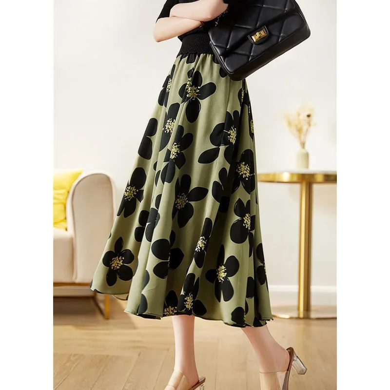 

Ретро Гонконг Sle с высокой талией, утягивающая длинная юбка трапециевидной формы, повседневная универсальная цветная летняя женская юбка с принтом Blo Faion