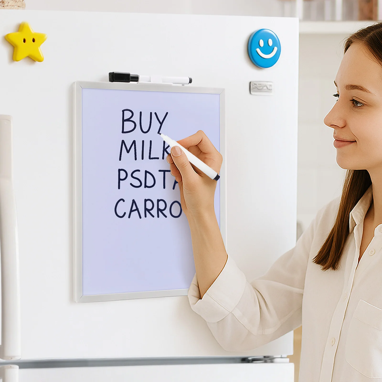 Magnetic Dry Erase Board  with Markers Pen and Erase Cap For Kitchen Shopping Lists, Memo Boards