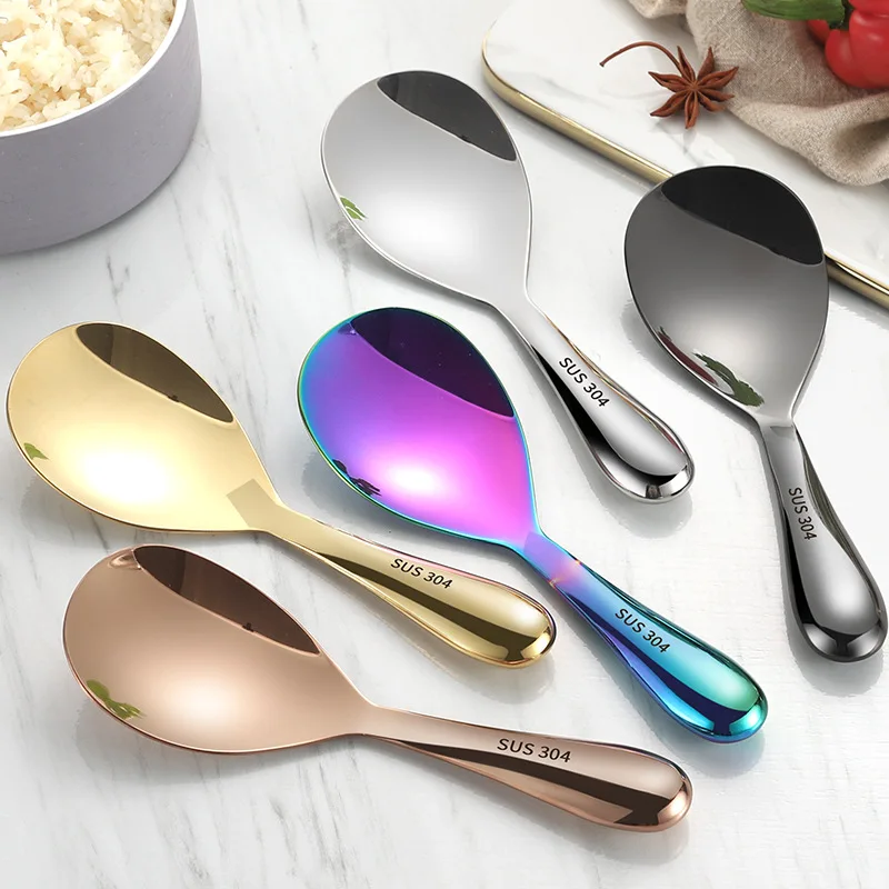 304 stainless steel spoon serving spoon non-stick household rice spatula long handle spoon color large spoon