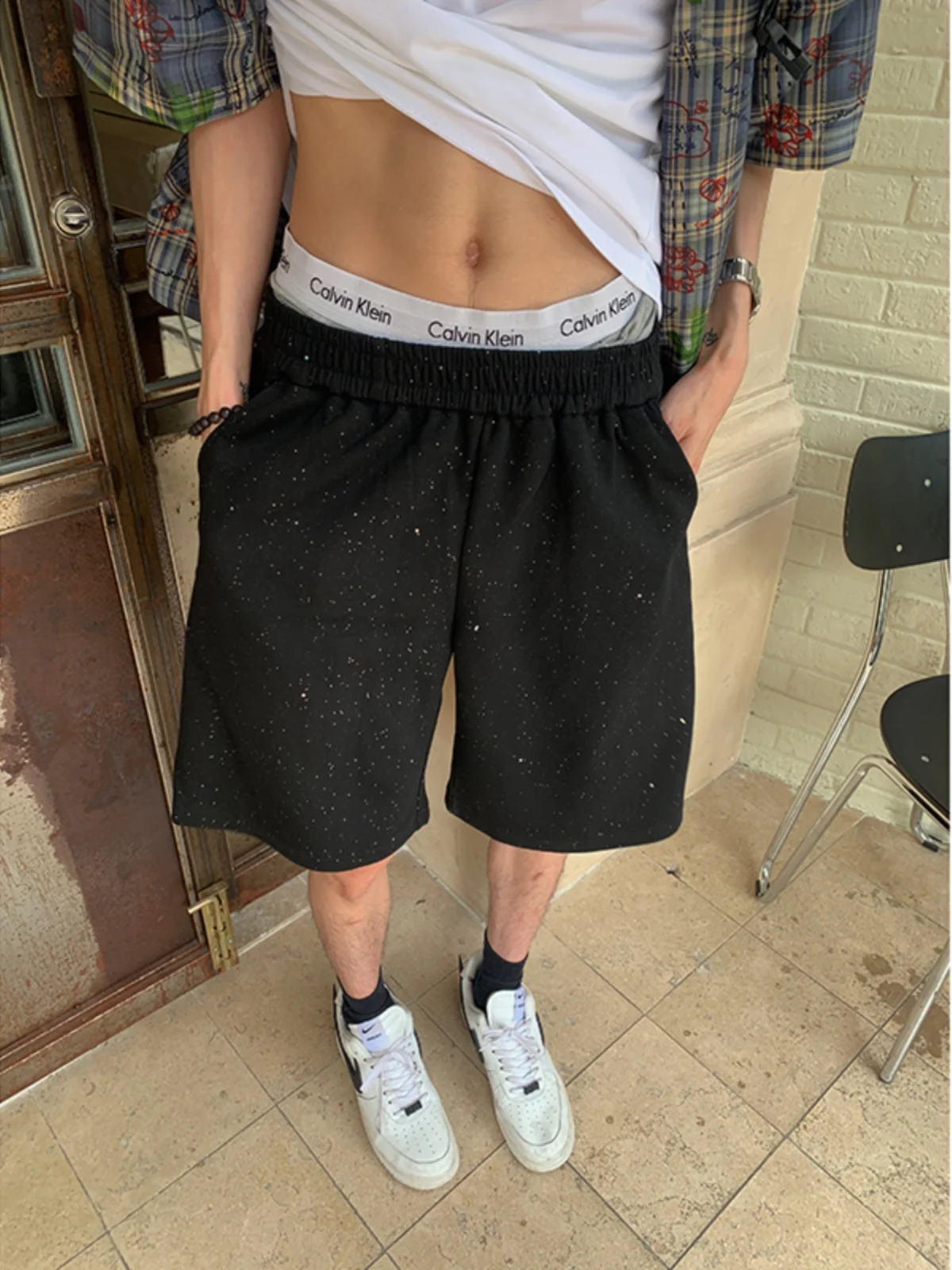 

Bla Summer Heavy Du Drapey Sports orts Men's Five-Quarter Straight Leg Pants Cool And Sli Casual Trousers