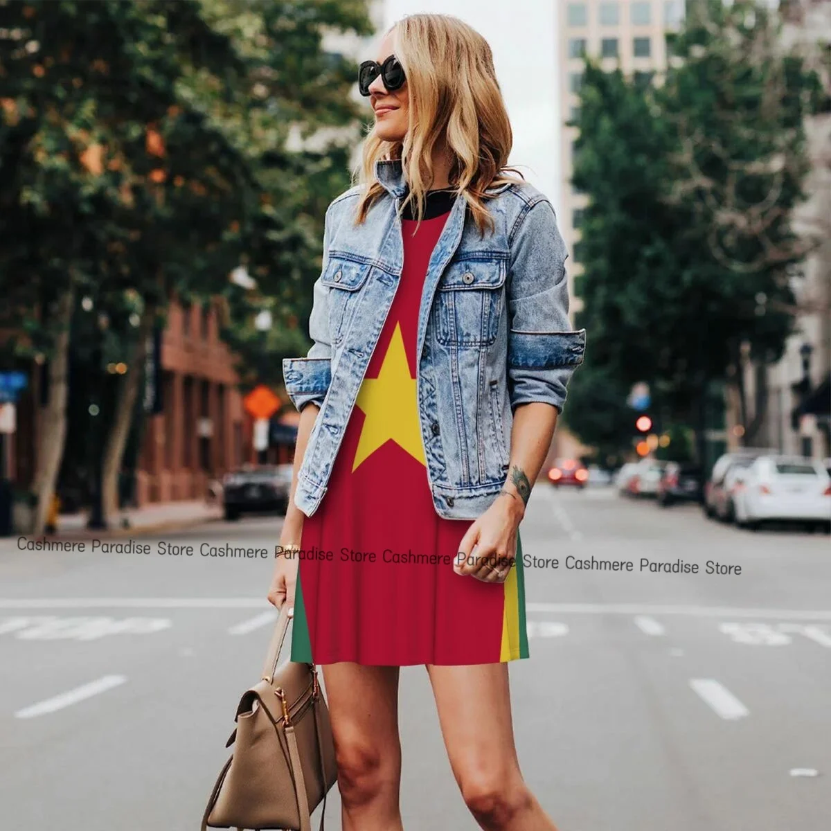 Abito da donna casual al ginocchio da donna Camerun Flag O Neck senza maniche sopra il vestito