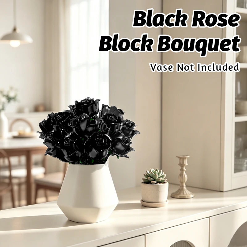 12PCS Adjustable Black Rose Brick Kit, Unique Decorative Flower Model