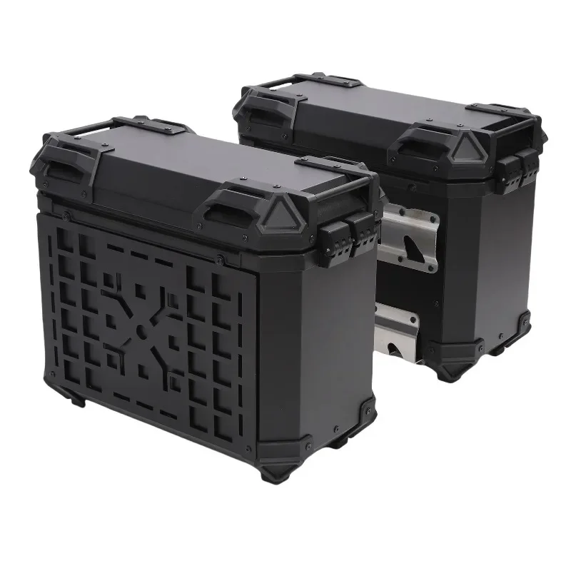 Motorcycle Side Case Universal Fit Aluminum Alloy 35L Left Right Hard Saddlebag Box with Support Rack Handle