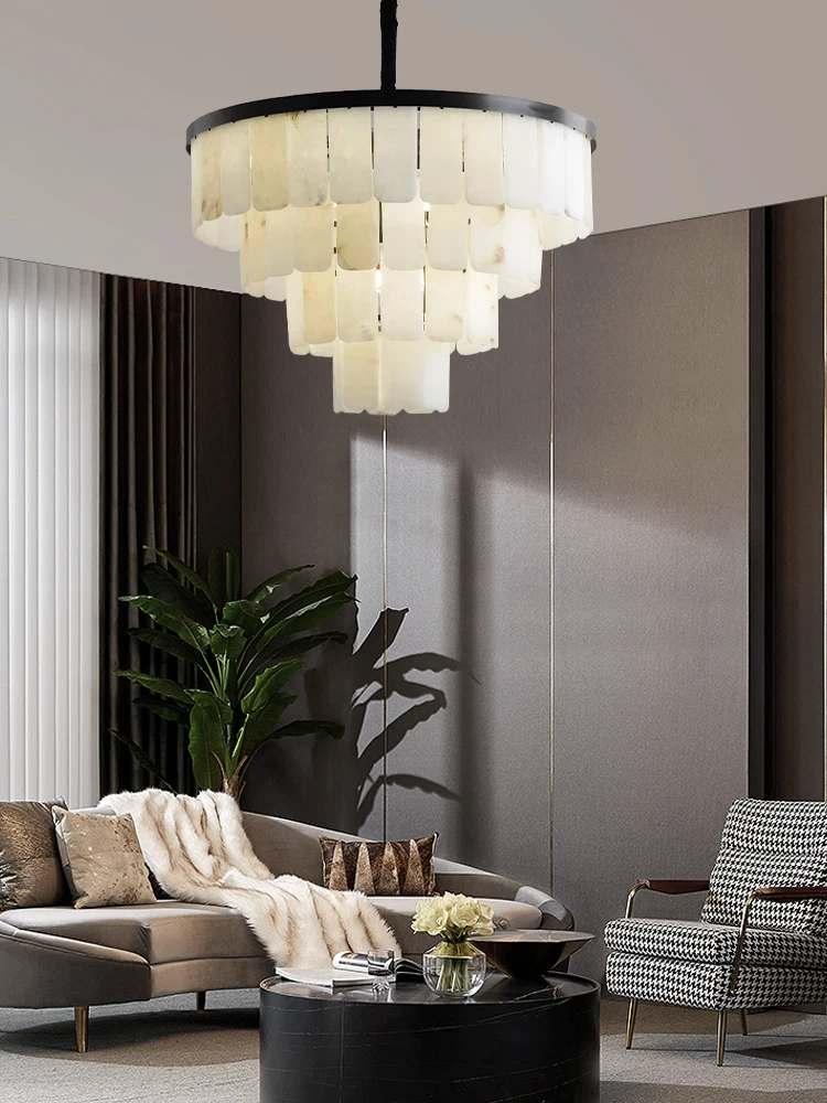 

Minimalist Lighting Hanging Chandelier Led Dining Modern Luxury Hang Lamp Duplex Villa High Ceiling Chandelier Marble Lustre