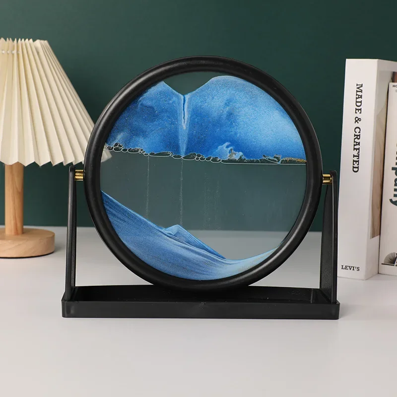 

Sandscape Moving Sand Art Picture Round Glass 3D Quicksand Hourglass Rotatable Flowing Sand Frame Sand Painting Home Decor Gifts